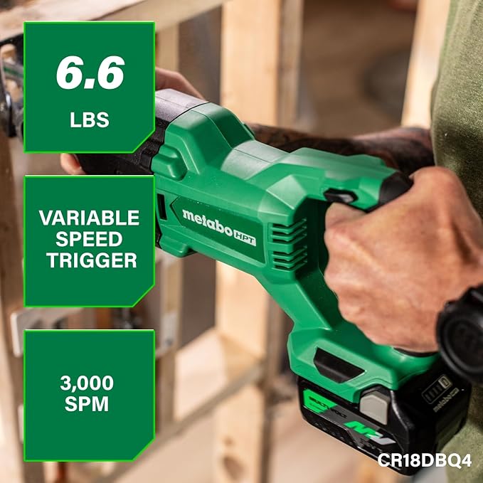 Metabo HPT 18V MultiVolt™ Cordless Driver Drill, Impact Driver, Reciprocating Saw, and Torchlight 4-Pc Combo Kit | Includes 2-18V 2.0Ah Batteries | Lifetime Tool Warranty | KC18DEX4