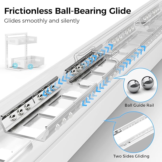 Under Sink Organizer 2 Tier, Adjustable Height Under Sink Organizers and Storage, Smooth & Silent Sliding Out Metal Drawer for Kitchen Bathroom Pantry Cabinet Closet (White, 1 Pack)