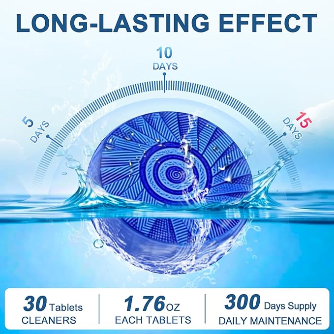 Toilet Bowl Cleaner Tablets Blue Toilet Tank Cleaners, Septic-Safe Hard Water Stain Remove, Bathroom Automatic Toilet Cleaning & Deodorizer, Fresh Scent - 30 Tabs
