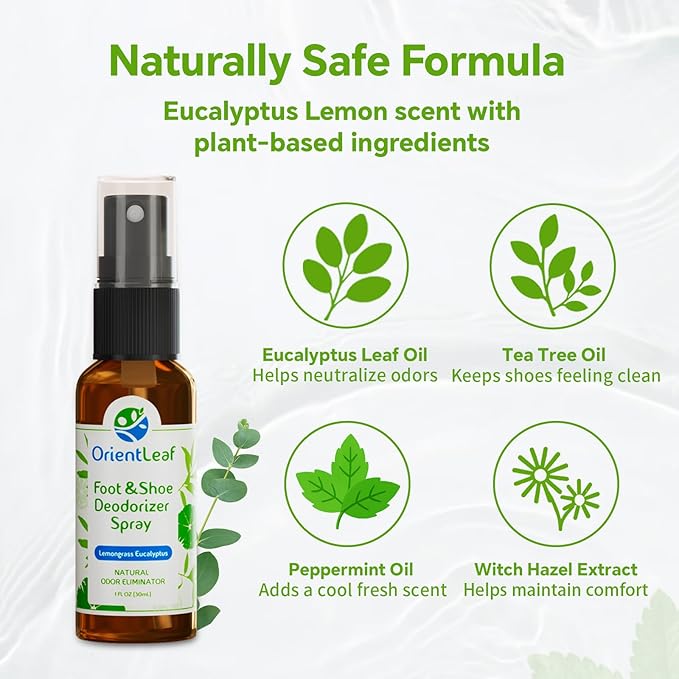 Shoe Deodorizer Spray 4 Fl Oz & Travel Size 1 Fl Oz, Shoe Spray for Smelly Shoes Eucalyptus Lemongrass