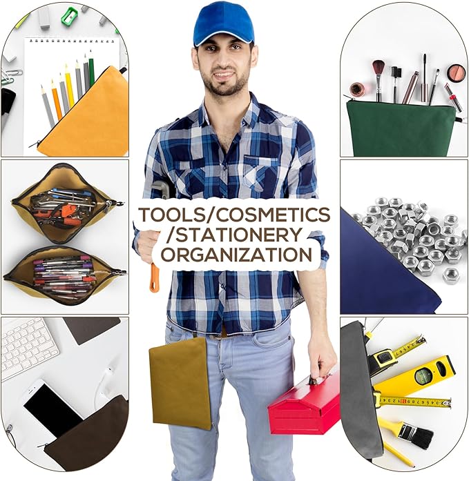 6 Pack Canvas Zipper Tool Bag, Premium Tool Pouches, Multi-Purpose Storage Organizer with Carabiner.