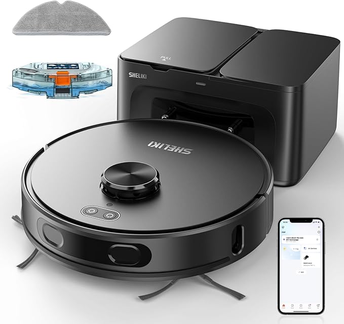 Robot Vacuum and Mop, 3-in-1 Robotic Vacuum Cleaner with 70-Day Self-Emptying Base, 360° LiDAR Navigation, Smart Mapping & Auto-Return, 6000Pa Strong Suction for Pet Hair, Carpets & Hard Floors