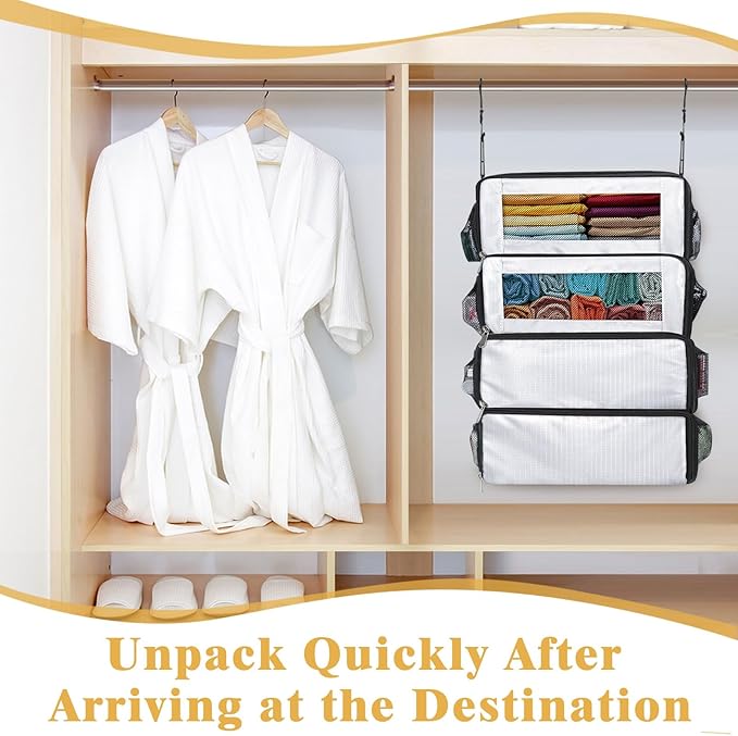 Suitcase Organizer, Carry on Closet Luggage Organizers Accessories for Travel, Foldable and Hangable Portable Hanging Travel Shelves with a Shoulder Strap to Use As a Travel Backpack Large, White