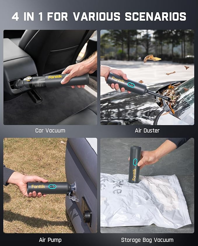 Fanttik Slim V8 APEX Car Vacuum, 4-in-1 Portable Mini Cordless Vacuum with 19000pa Suction Power, Type-C Charge, 2 Suction Modes, Handheld Vacuum for Small Jobs, Car, Office Desk, Keyboards (Gray)