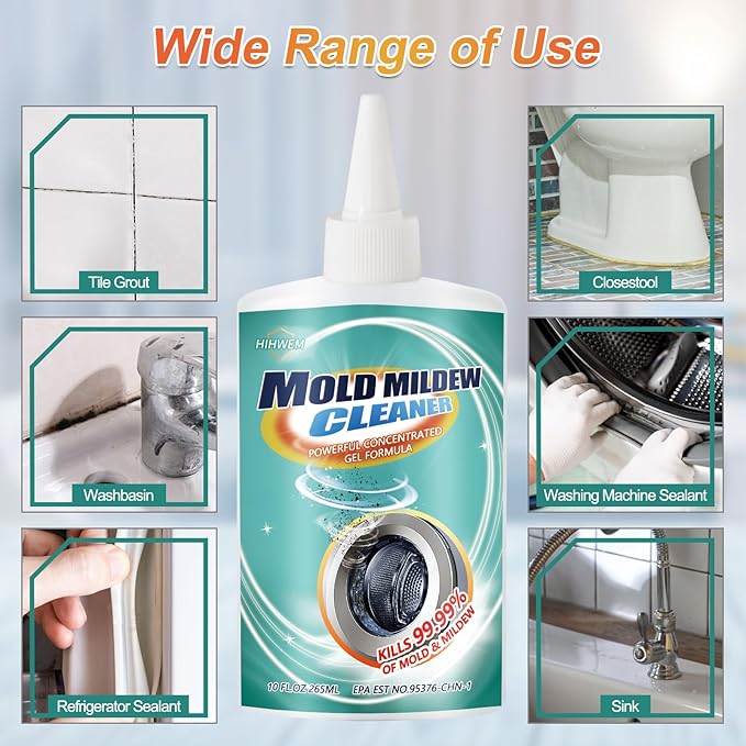 Mold Remover Gel Household Mold Mildew Cleaner for Washing Machine Sealant Tiles Grout Bathroom Cleaning Home Kitchen Sinks Cleaning (10 FL OZ)