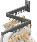 Wall Mounted Clothes Drying Rack - Foldable, Retractable Laundry Hanger with Grey-Rings