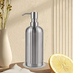 Soap Dispenser 18 Oz with Non-Slip Coaster, Stripe Design Dish Soap Dispenser Brushed Nickel, Refillable Liquid Hand Soap Dispenser for Bathroom, Kitchen Soap Dispenser Premium Stainless Steel