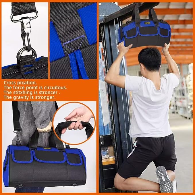 FASTECH 20 Inch Heavy Duty Tool Bag with Wide Mouth for Tool Storage,Carrier and Organizer,Tool Bag for Men/Women, Wide Mouth Tool Bag with Inside Pockets (20 Inch)