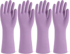 Rubber Cleaning Gloves for Dishwashing, 4 Pairs Reusable Kitchen Gloves for Washing Dishes and Household Cleaning, Purple Dish Gloves with Flocked Lining and Non-Slip Grip, Pefect for Woman Men - S
