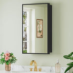 Buruis 14"x 24" Framed Medicine Cabinet with Mirror, Recessed or Wall Mounted Bathroom Cabinet, Adjustable Tempered Glass Shelves, Left/Right Open Reversible, No Assembly Required, Black