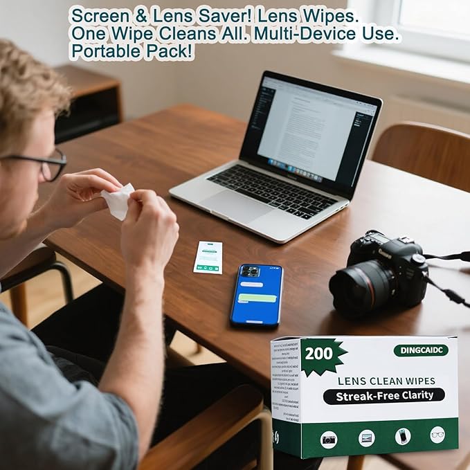 Lens Wipes for Eyeglasses Count, Gentle and Portable Pre-moistened Individually Wrapped Wipes for Glasses, Cameras, Electronic Product Screens (White 200 Large Size)
