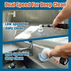 Electric Spin Scrubber, Cordless Cleaning Brush Scrubbe with Adjustable Handle and 8 Brush Heads,Two Speeds up to 450 RPM for Bathroom, Floor, and Sink Cleaning(Black)