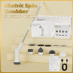 Electric Spin Scrubber, Battery 2.5H with Extra-Long Runtime, 10 Brush Heads, IPX7 Waterproof Power Shower Scrubber with Long Handle, 2 Speeds Cordless Cleaning Brush for Bathroom Bathtub