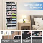 Over The Door Organizer Multi Pocket,5 Tier Large Hanging Shelf for Storage Kids Toys, Diapers, Clothes,Yarn,Heavy Duty Behind Door Storage for Bedroom Bathoom Nursery Closet Pantry,Black