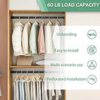 Closet Rod, 17 to 51 Inch 1.3 Inch Diameter Heavy Duty Adjustable Closet Rods for Hanging Clothes Heavy Duty Closet Hanging Rod Metal Black Closet Poles for Wardrobes