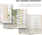 4NM No Assembly Folding Bookshelf, 6-Shelf 74" H Collapsible Foldable Bookcase Storage for Small Spaces, Natural White