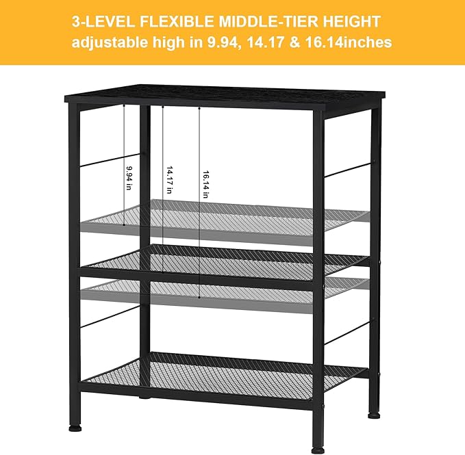 LIANTRAL Rolling Cart, 3-Tier Utility Microwave Bar Coffee Cart Kitchen Storage Shelf On Wheels, Black Large Side End Table Nightstand for Home Office