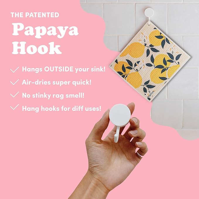 Papaya Reusable Paper Towels 2-Pack - 2 Sheets + 1 Hooks, Quick Drying, No Odor, 1 Sheet Replaces 17 Rolls, Washable Kitchen Cloth, Sustainable Dish Sponge, Eco Friendly Gift