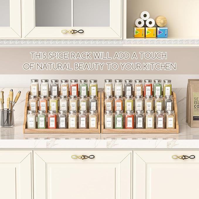 Tiered Spice Rack Organizer for Cabinet, Wooden Spice Rack for Countertop, Spice Shelf organizer Spice Organization for Cabinet