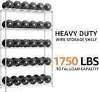 MZG 1750 lbs 5 Tier Storage Rack Metal Wire Shelving Unit, Storage Standing Household Shelf Organizer for Kitchen Pantry Closet Garage Basement Utility Room, Chrome 15.8" D x 45.3" W x 70.4" H