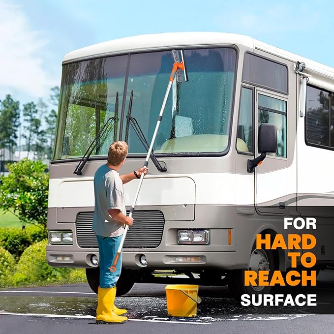 Professional Window Squeegee Cleaner, 2 in 1 Shower Squeegee with Extension Pole, 65”Telescopic Window Washing Equipment with 180°Adjustable Head, Glass Cleaning Tools for Outdoor High Window