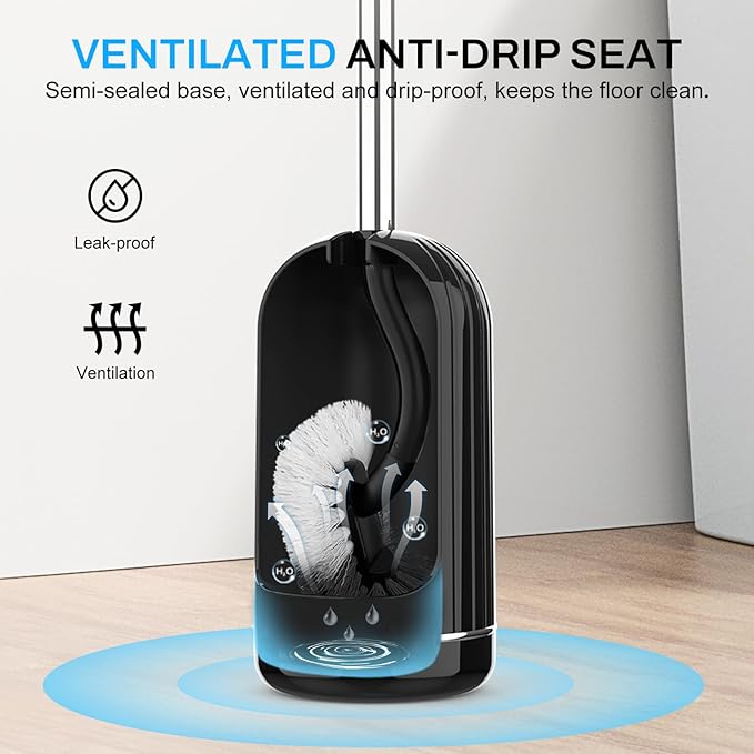 SetSail Toilet Brush and Holder Set, Compact Size Curved Toilet Bowl Brush for Bathroom Deep Cleaning with Stainless Steel Handle Toilet Cleaner Brush, Black