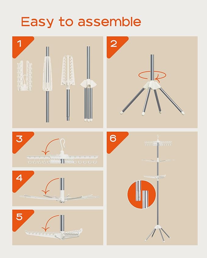 Clothes Drying Rack Foldable, 79.5 inch 3 Tier Laundry Drying Rack with Rotating Clothes Rail for 27 Pieces of Clothes and 24 Clips for Hanging Socks,Space Saving, White and Silver CDR003W01