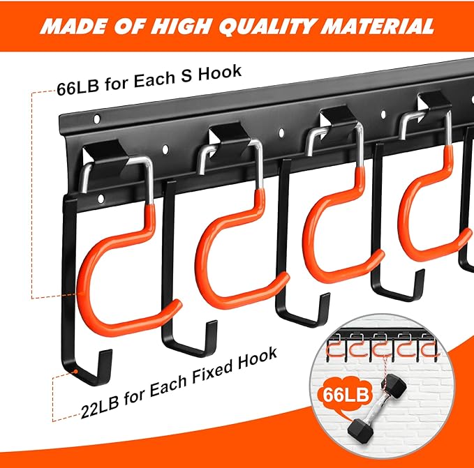 68'' All Metal Garden Tool Organizer Wall Mount Garage Tool Organizers and Storage Broom Holder Wall Mount with Hooks Tool Hangers for Shed