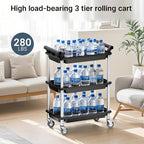 3 Tier Rolling Cart,Plastic Utility Cart with Handle,Rolling Carts with Wheels,Utility Cart with Lockable Casters, Multi-Functional Organizer Cart for Bedroom, Living Room, Kitchen,Office(Black)