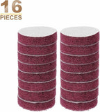 HARFINGTON 16pcs Scrubber Scouring Pads 400 Grits 2 Inch Drill Power Brush Hoop and Loop Surface Conditioning Disc Drill Scuffing Disc Scrub Pads for Home Kitchen Cleaning, Red