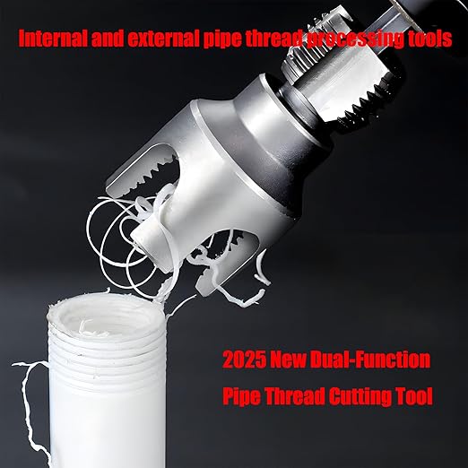 2025 New Dual-Function Pipe Thread Cutting Tool, Integrated Internal & External Pipe Threading Tool, Electric Drill Compatible PVC Pipe Threader Kit, 1/2" 、3/4" Dies, for Home Repair (3/4")