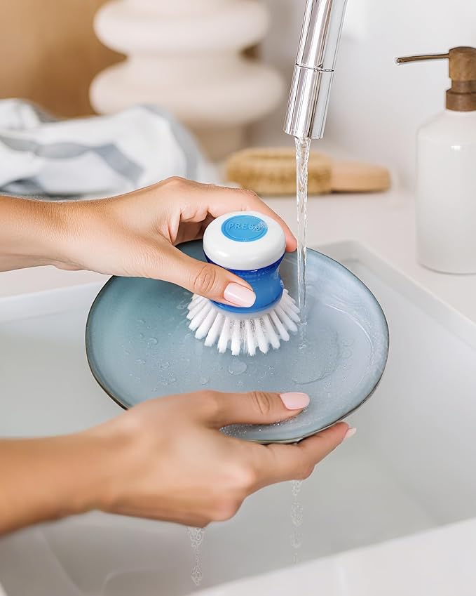 Dish Brush with Soap Dispenser for Dishes Pot Pan Kitchen Sink Scrubbing, White 2 Pack