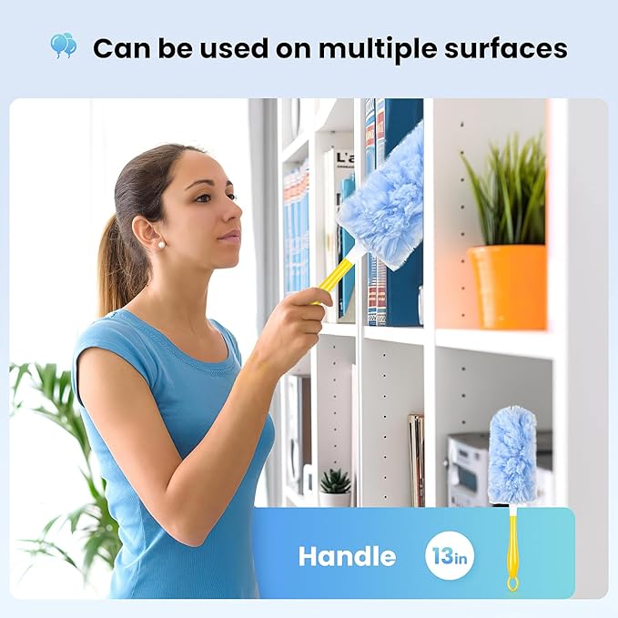 30 Count Heavy Duty Disposable Microfiber Duster Refills - Compatible with Swiffer, 1 Short Handle and 1 Extendable Handle