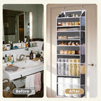 5 Tiers Over Door Organizer with 10 Mesh Side Pockets, 50 lbs Weight Capacity Hanging Storage Organizer with Clear Window Kids Toys, Shoes, Diapers, Dark Gray