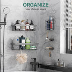 Veken Adhesive Shower Caddy 5-Pack,Heavy Weight Bearing,Large Wall Mounted Shower Shelves Rack,Organizer Storage Accessories with Soap Dish&Toothbrush Holder,Ideal for Bathroom,Home&Kitchen,Light Grey
