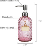 Bathroom & Kitchen Glass Hand and Dish Soap Dispenser with 304 Rustproof Stainless Steel Pump (Pink-2pack)