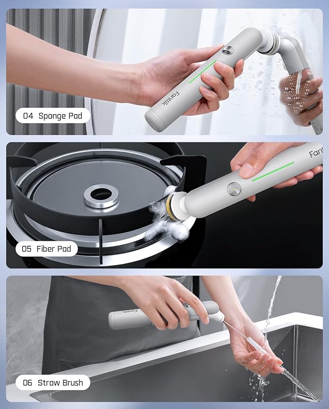 Fanttik G9 Nano Cordless Spin Scrubber with NeoPulse Motor, IPX7 Waterproof Grout Brush, 8 Replaceable Heads & LED Display for Cleaning Bathroom, Tile, Corners - White