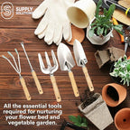Supply Solutions Gardening Tools - Perfect Garden Tools for Women or Men - Small Heavy Duty Gardening Hand Tools with Trowel, Transplanter, Fork, Rake, and Cultivator - Ergonomic Design Gardening Kit
