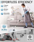 Electric Spin Scrubber Cordless - 3 Speed Rechargeable, Adjustable & Detachable Handle, 9 in 1 Brush Heads Power Scrub Brushes for Cleaning Supplies Shower Bathroom Tub Kitchen Tile Floor