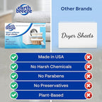 Earth Breeze Fabric Softener Dryer Sheets – Fragrance Free, Hypoallergenic, No Harsh Chemicals, Safe for Sensitive Skin – Static Cling & Wrinkle Reducer – Gentle Fabric Care – Made in USA (2 Pack)