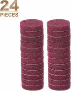 HARFINGTON 24pcs Scrubber Scouring Pads 400 Grits 2 Inch Drill Power Brush Hoop and Loop Surface Conditioning Disc Drill Scuffing Disc Scrub Pads for Home Kitchen Cleaning, Red