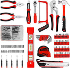 DEKOPRO Tool Set:228 Piece Home Tool Kit, Household Basic Repair Tool Set Comes with Plastic Storage Case, Socket Wrench Set for Car-Red