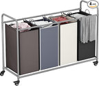 Laundry Sorter 4 Section Hamper Sorter with Heavy Duty Lockable Rolling Wheels Removable Bags Basket Separator for Dirty Clothes Storage, Assorted