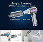 Portable Mini Car Vacuum Cleaner – Powerful Cordless Handheld Vacuum, 21000Pa Suction, Rechargeable, Long Runtime, 3 Adjustable Power Levels, Lightweight, 2-in-1 Suction & Blowing Function