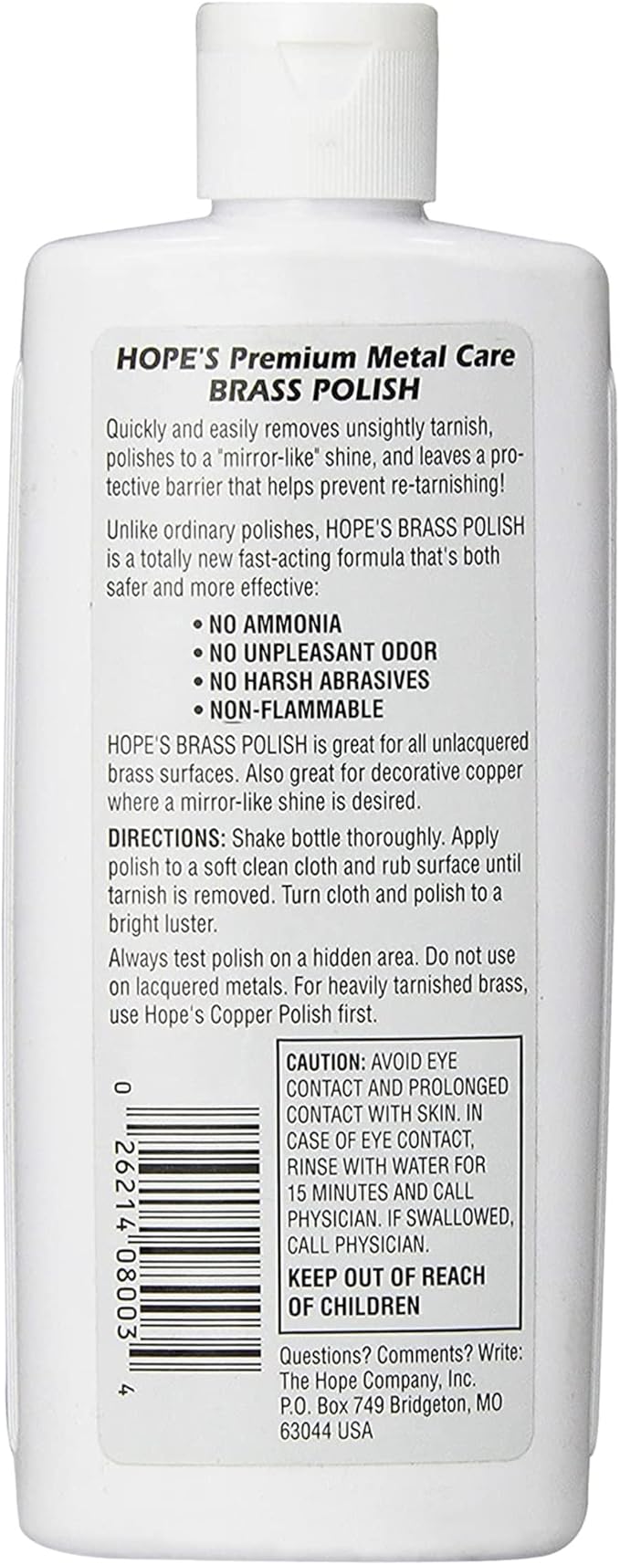 HOPE'S Brass Polish and Cleaner - Protective Tarnish Remover - Great Brass, Copper, Chrome, and Sterling Silver Polish - Polisher for Home Decor, Music Instruments, and Jewelry, 8 Fl Oz, Pack of 1