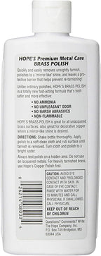 HOPE'S Brass Polish and Cleaner - Protective Tarnish Remover - Great Brass, Copper, Chrome, and Sterling Silver Polish - Polisher for Home Decor, Music Instruments, and Jewelry, 8 Fl Oz, Pack of 1