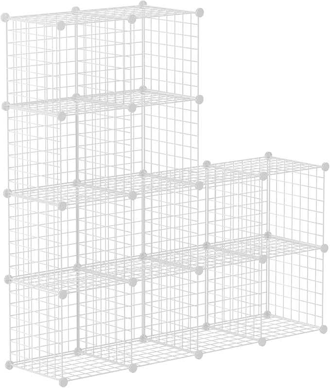 HUBSON Wire Cube Storage Organizer, Book/Toy/Craft/Potted Plants and petCloset Organizers and Storage Shelves, 12-Cube Freely Combinable Metal Grids Storage Shelf, White Iron