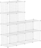 HUBSON Wire Cube Storage Organizer, Book/Toy/Craft/Potted Plants and petCloset Organizers and Storage Shelves, 12-Cube Freely Combinable Metal Grids Storage Shelf, White Iron