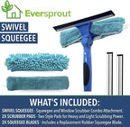 EVERSPROUT Swivel Squeegee & Microfiber Glass Window Scrubber, Light-Weight Window Cleaning Kit Without Extension Pole