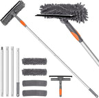 Professional 72'' Window Squeegee Cleaning Washing Tool/Kit with Extension Pole, 3 in 1 Squeegee for Window Cleaning Kit for High Window with 1 Rotatable Head 4 Interchangeable Scrubber